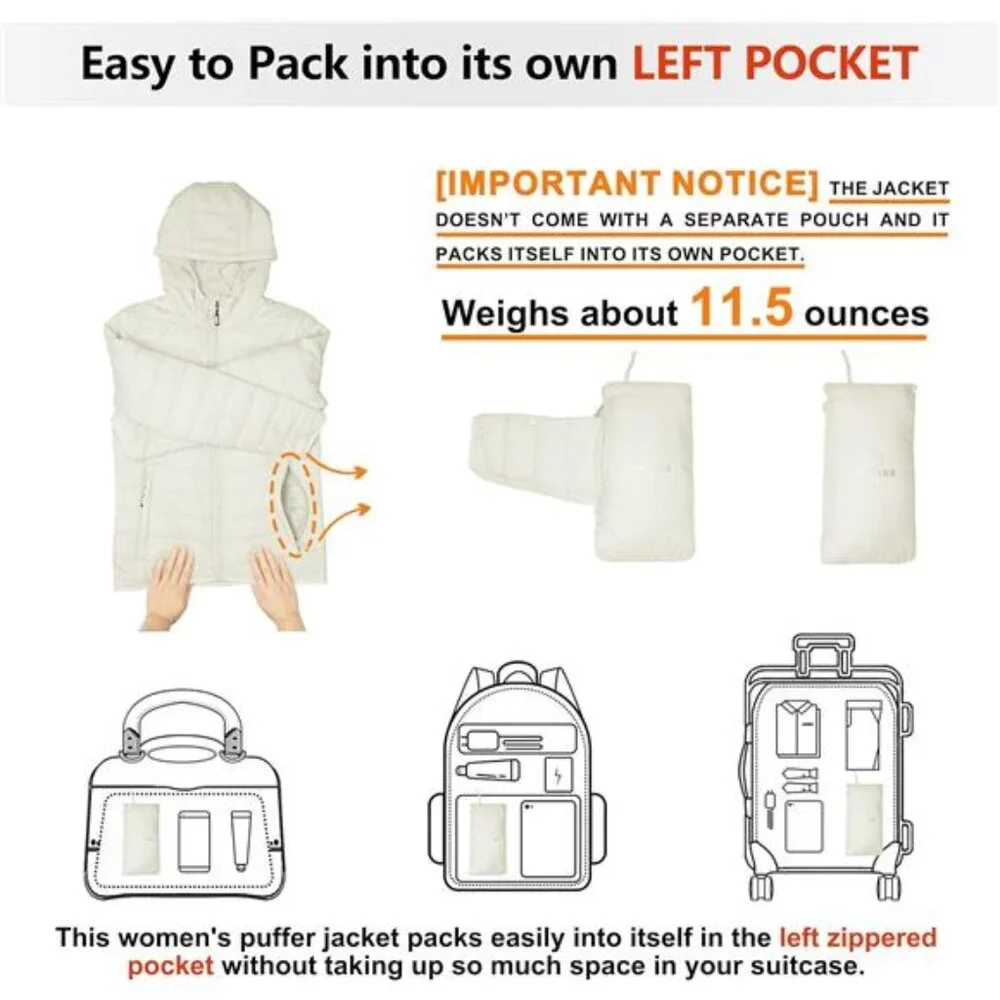 Outdoor Ventures Women's Packable Lightweight Full-Zip Puffer Jacket with Hood - Picture 2 of 6